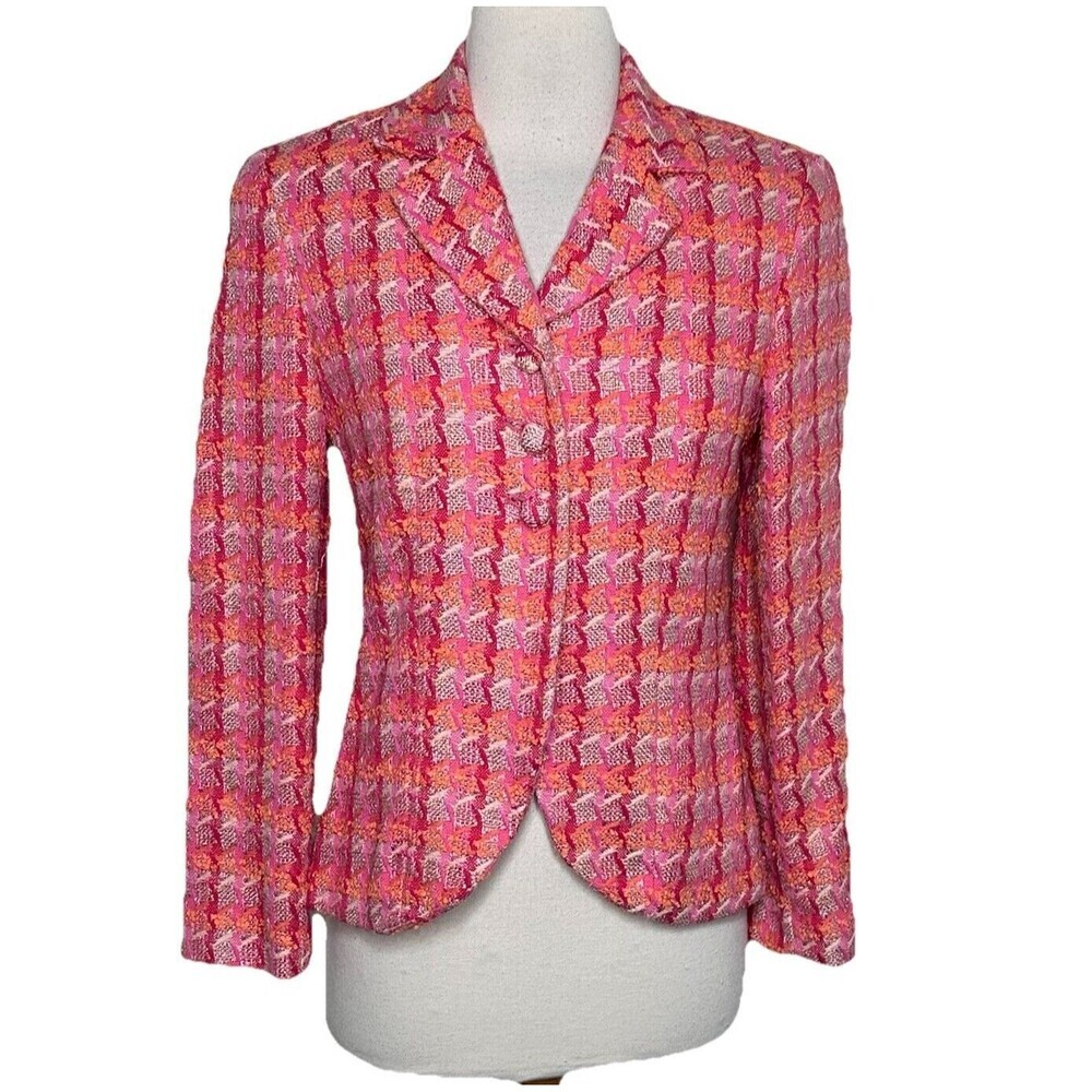 Zelda Women's 6 Textured Blazer Pink Orange‎ Cream Tweed Careerwear Colorful